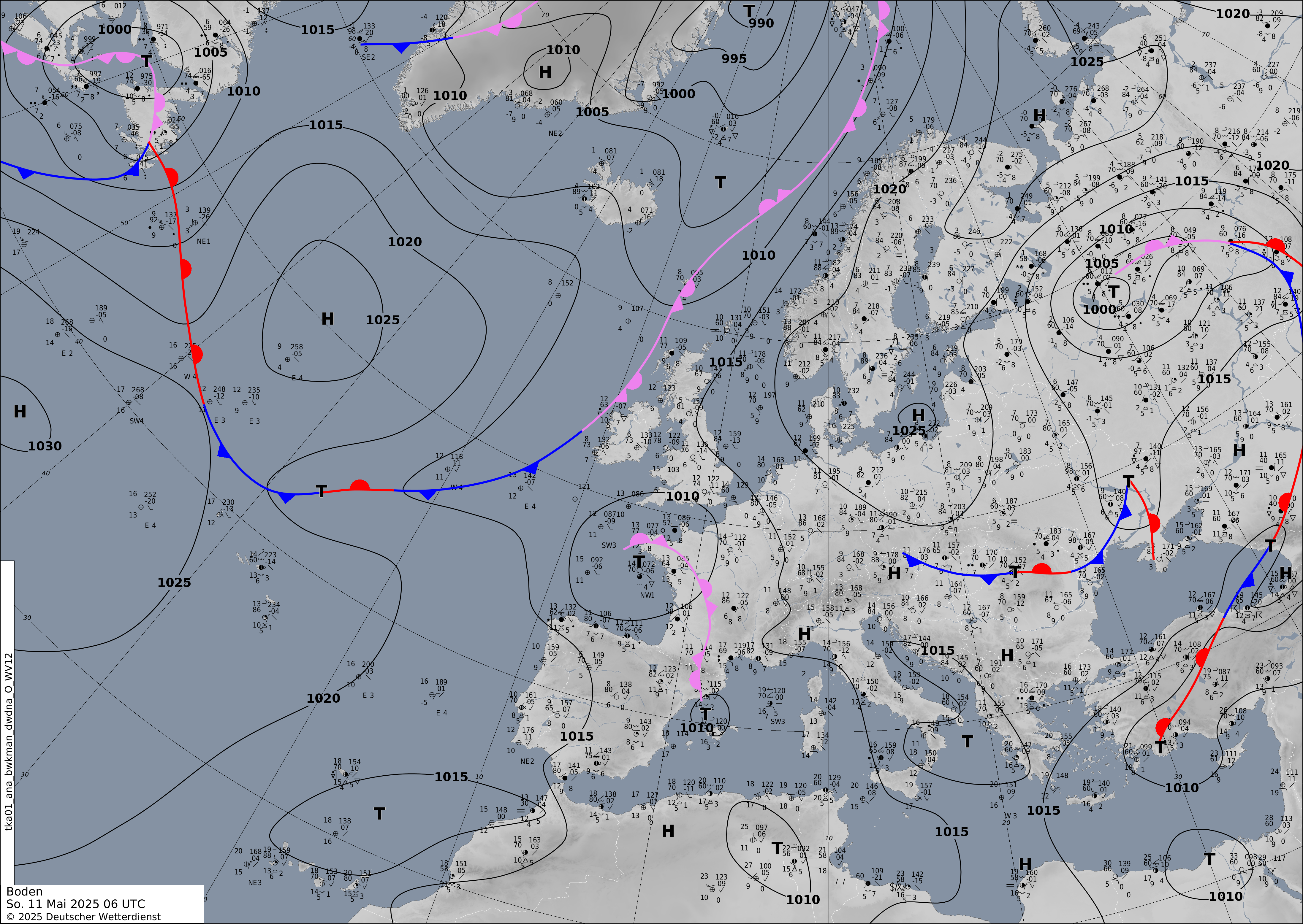 Wetterkarte (Luftdruck am Boden)